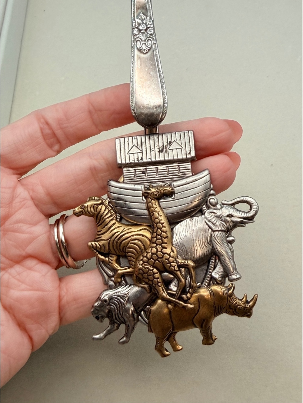Mixed metal spoon handle zebra, elephant, giraffe